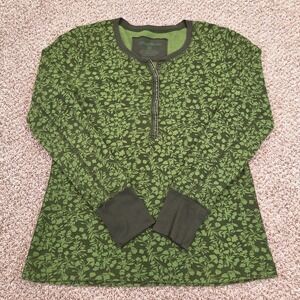 Eddie Bauer Henley Top Waffle Thermal Shirt Green Floral Earthy Y2K Womens PM